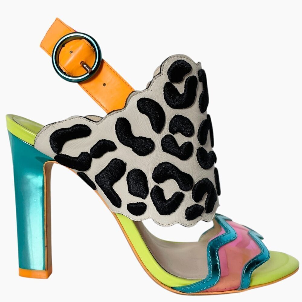 Sophia Webster Dionne Multicolor Leopard Print Heels Sandals - Picture 5 of 13